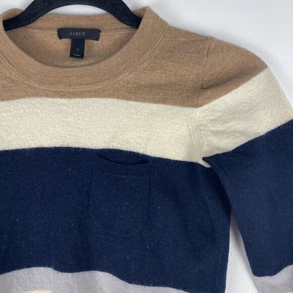 J. Crew Women's Merino Wool Striped Sweater Size XS Pullover Cream Navy Tan - Picture 3 of 9